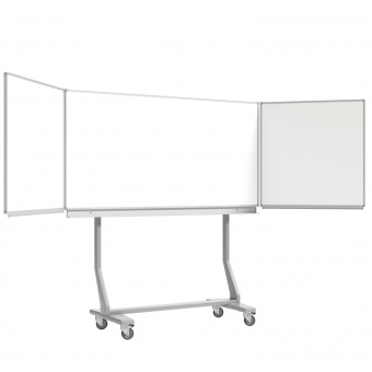 Klapp-Tafel fahrbar, Mittelfläche 200x100 cm, Flügel 100x100 cm, Stahlemaille weiß, 